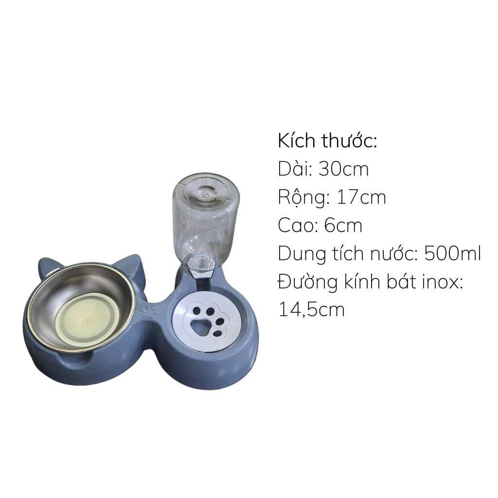 Phụ kiện cho mèo dụng cụ ăn uống tự động bát ăn tự động tai mèo đáng yêu khay 2 ngăn ăn uống tự động cho thú cưng 500ml