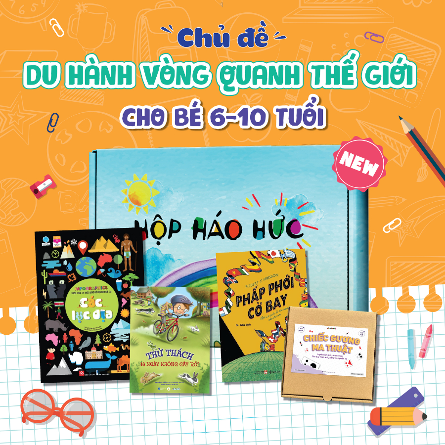 Hộp háo hức Du Hành Vòng Quanh Thế Giới cho bé 6 - 10 tuổi gồm 3 cuốn sách và 1 bộ trò chơi sáng tạo siêu vui