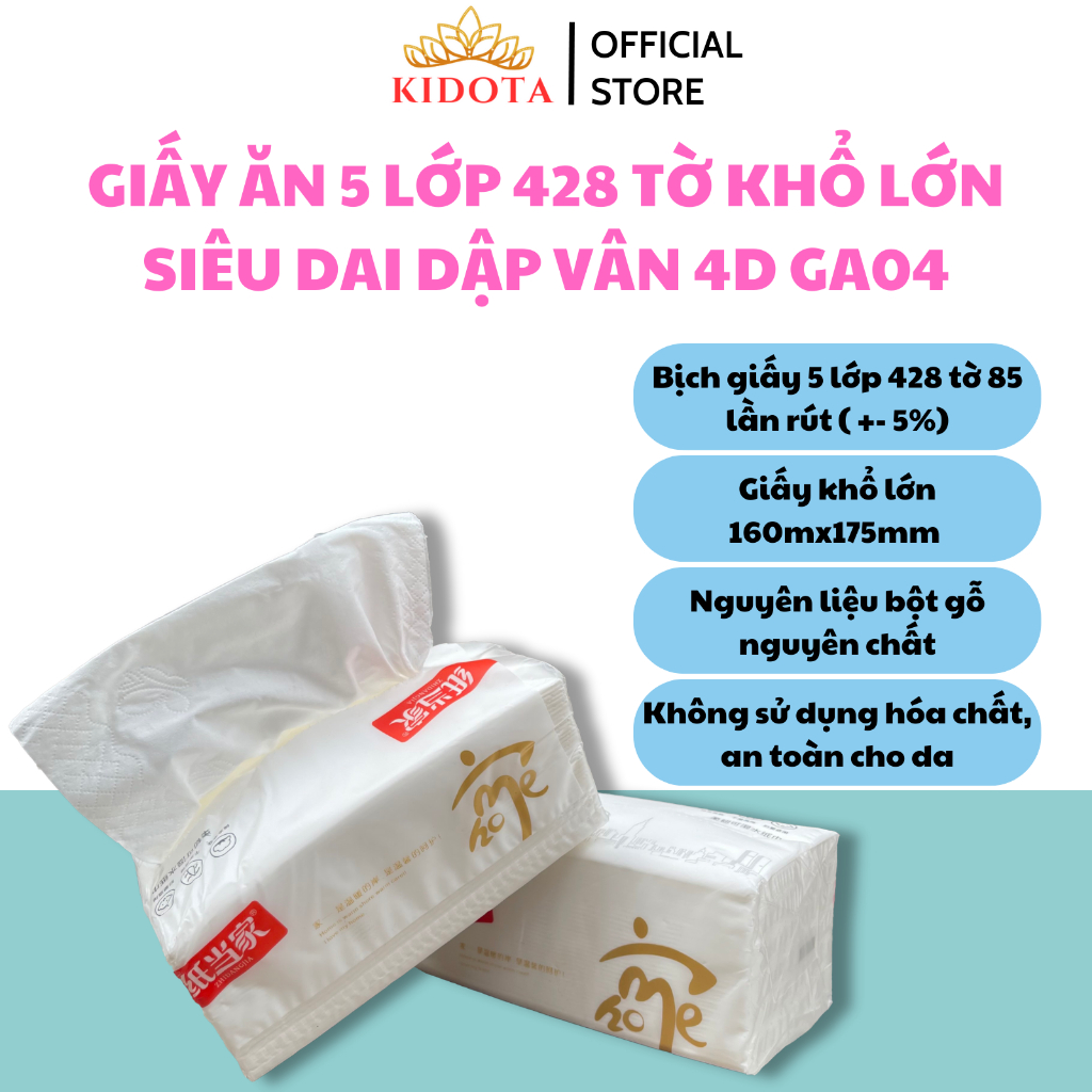 Giấy ăn rút gấu trúc 5 lớp siêu dai khổ lớn dập vân 4D không hóa chất KIDOTA Giấy ăn rút lụa mềm mịn chính hãng GA04