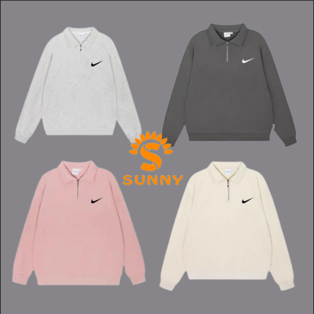 Áo sweater Nike đôi nam nữ chuẩn form unisex chất nỉ dày dặn cổ bẻ có khoá kéo SUNNY1207