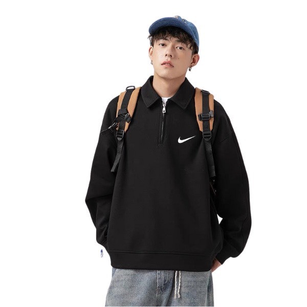 Áo sweater Nike đôi nam nữ chuẩn form unisex chất nỉ dày dặn cổ bẻ có khoá kéo SUNNY1207