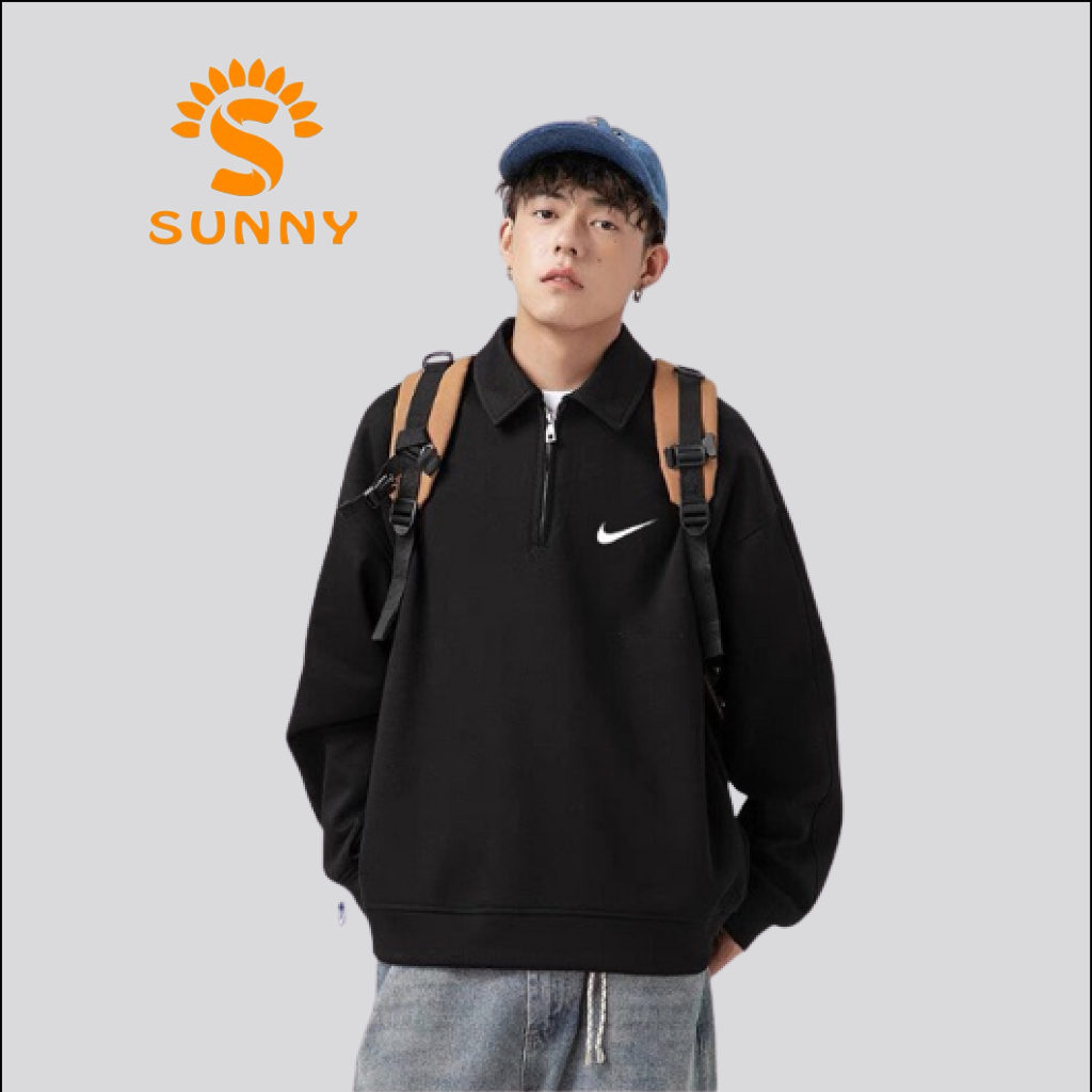 Áo sweater Nike đôi nam nữ chuẩn form unisex chất nỉ dày dặn cổ bẻ có khoá kéo SUNNY1207