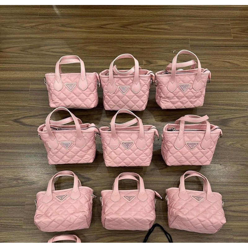 Túi nữ đeo chéo vải dù mác Pra 2 quai xách cầm tay 2 màu đen hồng