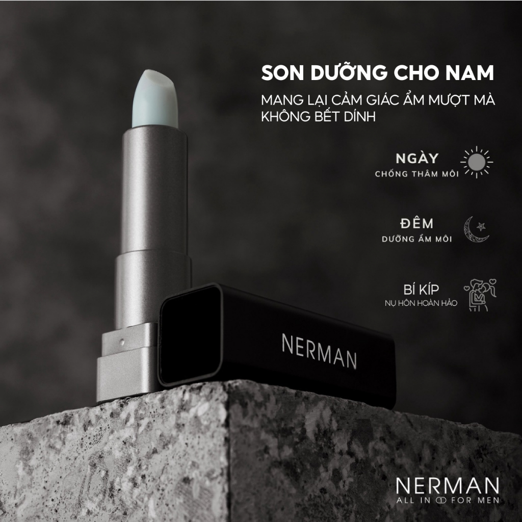 Son dưỡng cho nam Nerman dưỡng ẩm môi, giảm nứt nẻ, không bết dính, hỗ trợ mờ thâm Men in Black 4g - Sản phẩm chính hãng