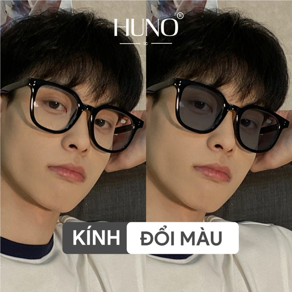 Kính đổi màu thời trang cao cấp cho nam nữ HUNO 2023, chống tia UV với thiết kế hai chấm sành điệu - KR42