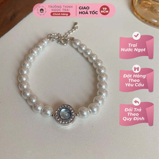 Vòng tay ngọc trai 7ly charm bạc 925 mix đá xanh lam sang trọng - ngọc trai trường thịnh