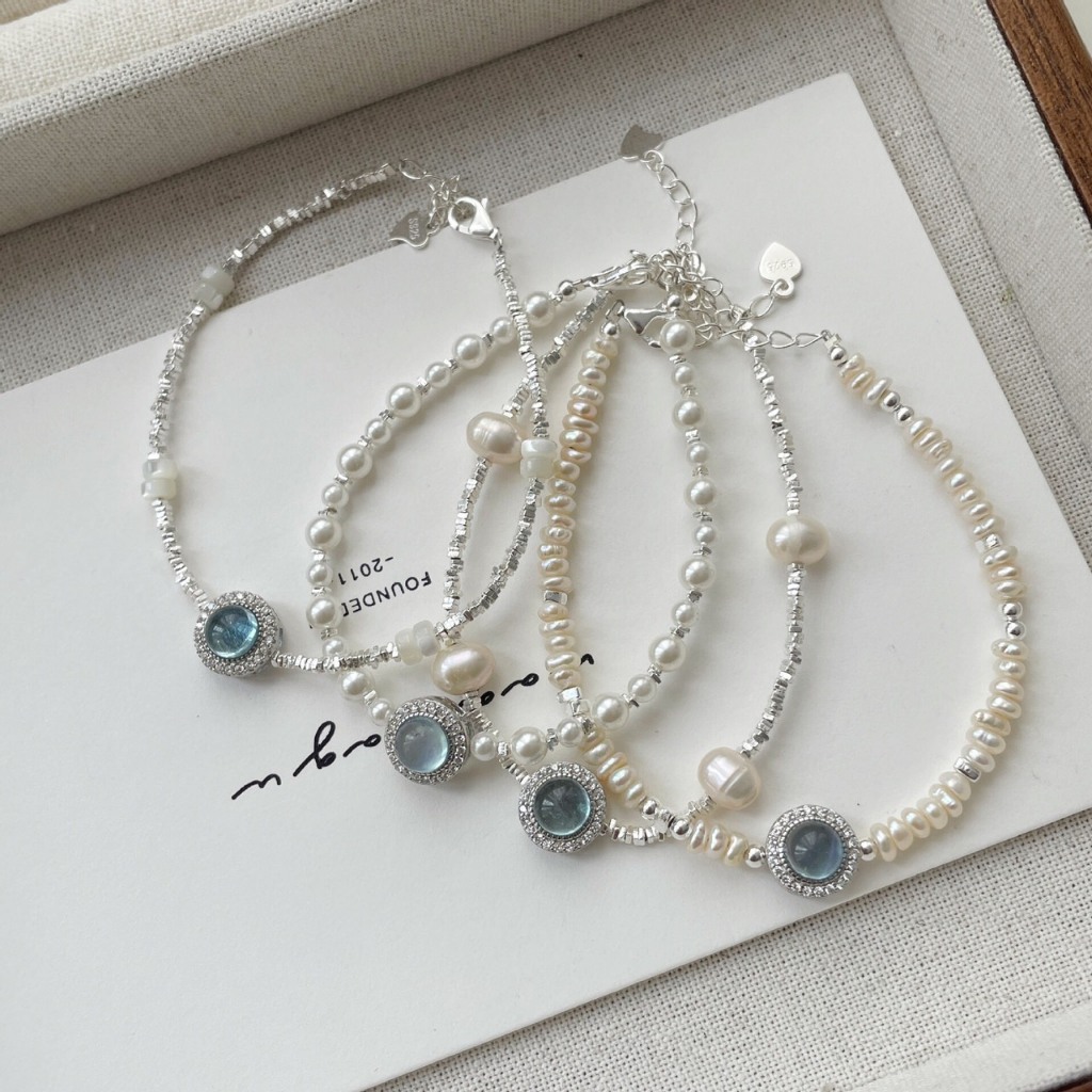 Vòng Tay Ngọc Trai Mix Charm Pandora Bạc 925 Màu Xanh - Ngọc Trai Trường Thịnh