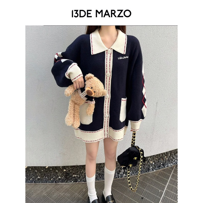 Áo khoác len cardigan cổ bẻ 13DE MARZO -fullbox hãng aut