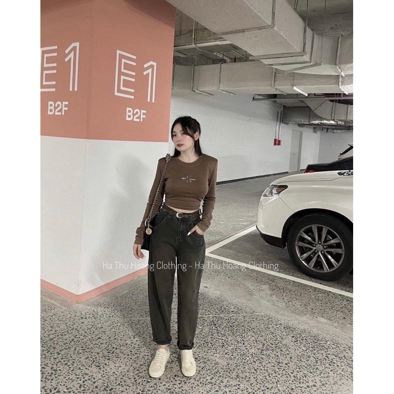 Quần baggy nữ denim 2 màu kèm đai siêu hot