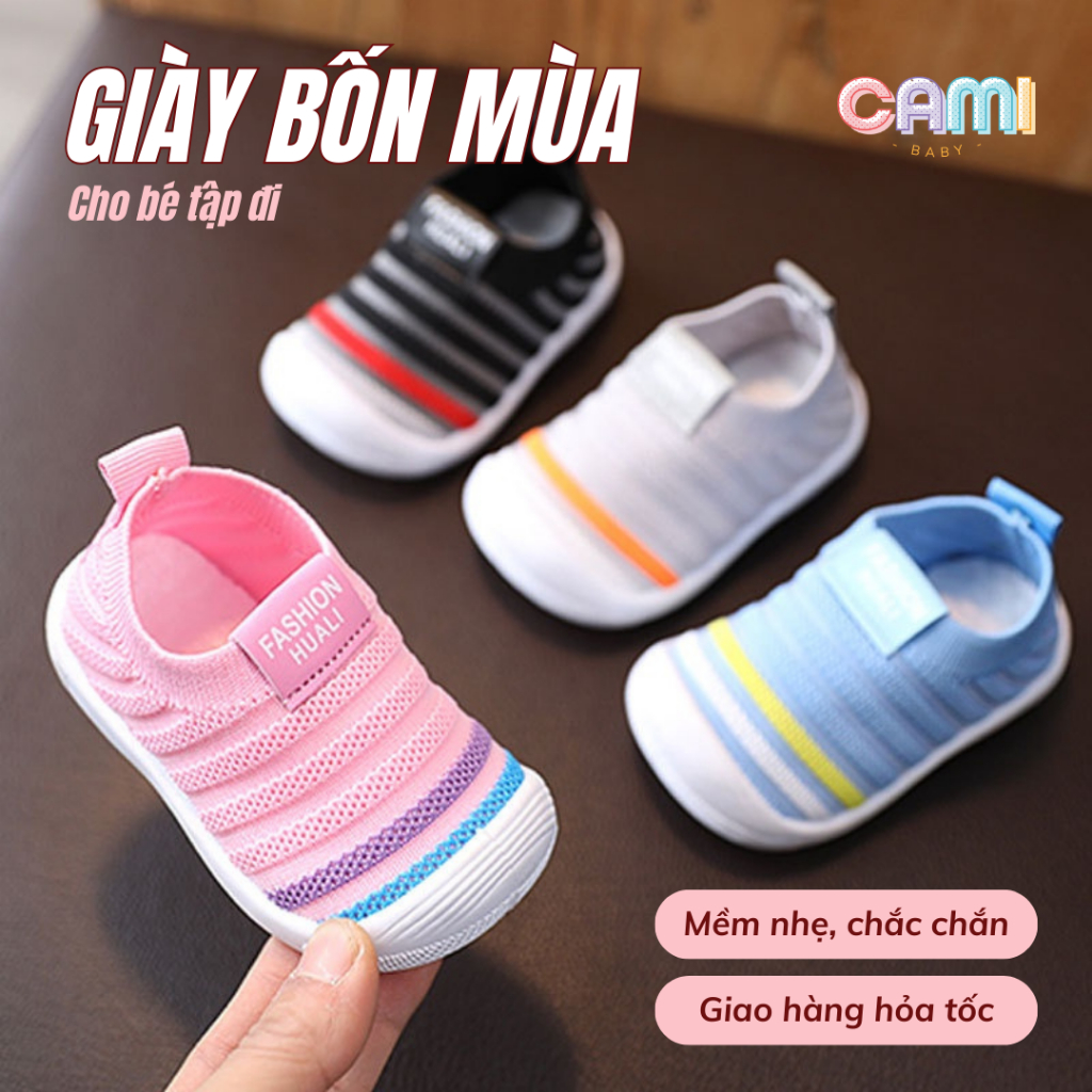 Giày lười dệt kim cao cấp, thoáng khí, chống trơn trượt bốn mùa cho bé trai, bé gái CamiBaby