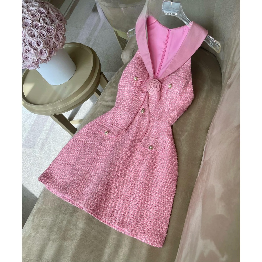 Đầm váy sát nách nữ đính hoa ngực dáng ngắn, Váy dạ nữ dáng chữ A 2 lớp sang chảnh thiết kế trẻ trung cao cấp LOẠI 1
