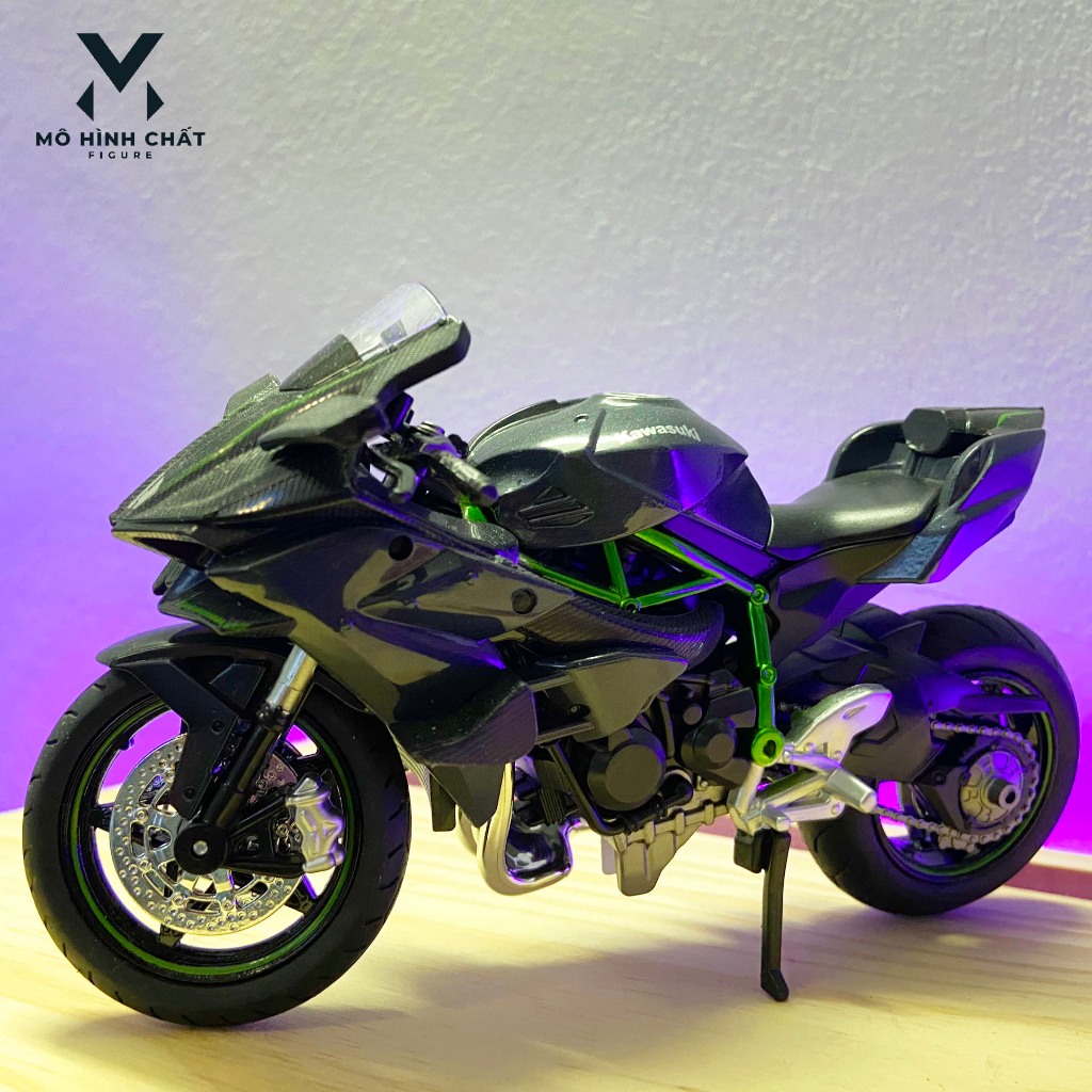 Xe mô hình Kawasaki Ninja H2R bằng hợp kim nguyên khối có âm thanh và đèn tỷ lệ 1:12