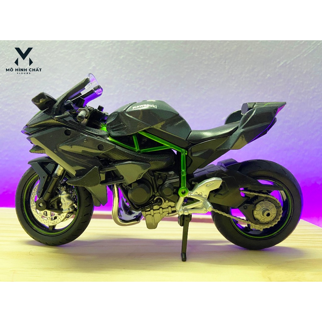 Xe mô hình Kawasaki Ninja H2R bằng hợp kim nguyên khối có âm thanh và đèn tỷ lệ 1:12