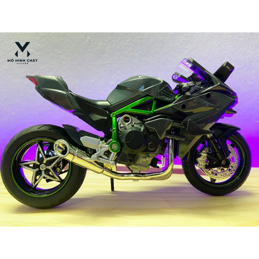 Xe mô hình Kawasaki Ninja H2R bằng hợp kim nguyên khối có âm thanh và đèn tỷ lệ 1:12