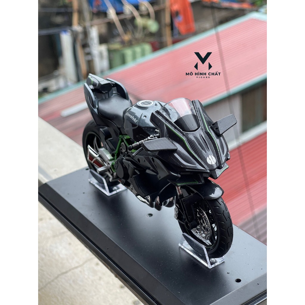 Xe mô hình Kawasaki Ninja H2R bằng hợp kim nguyên khối có âm thanh và đèn tỷ lệ 1:12