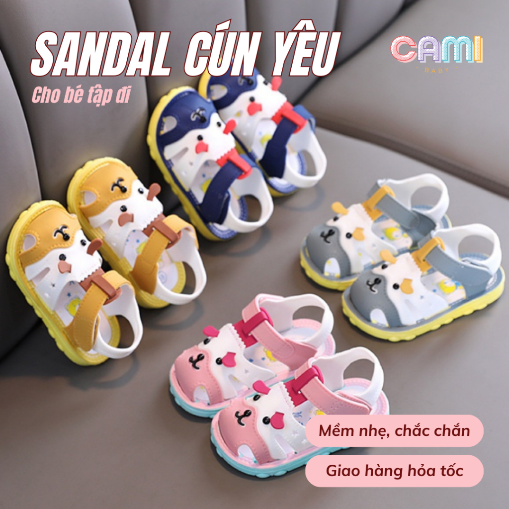 Giày dép sandal tập đi đế mềm chống trơn trượt cho bé gái, bé trai cún cá mập ngộ nghĩnh Camibaby