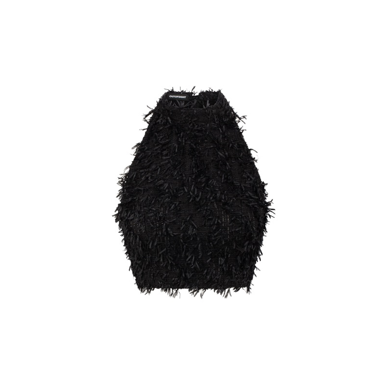 Áo yếm dáng ngắn chất liệu tweed và chân váy tầng Iuiu