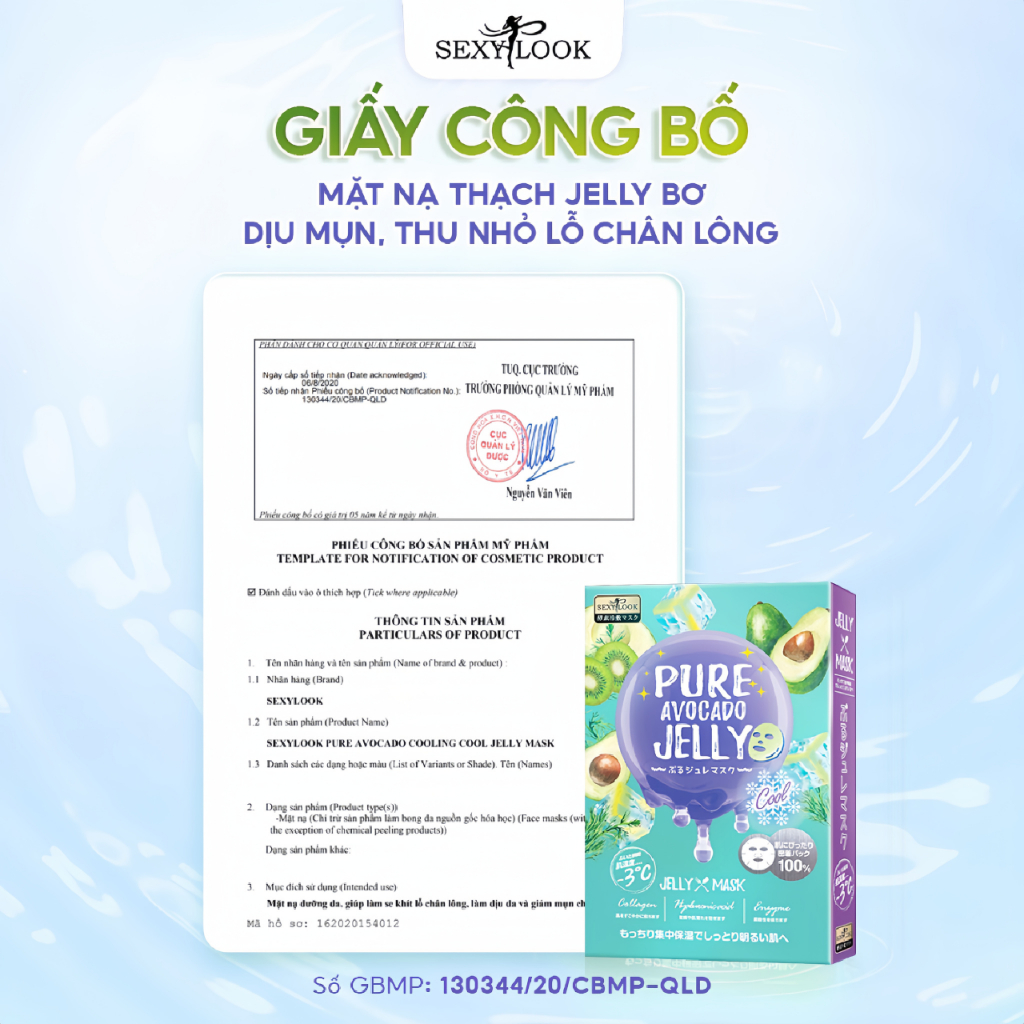 Mặt Nạ Thạch Jelly Bơ Dịu Mụn Se Khít Lỗ Chân Lông (Hộp 3 Miếng)