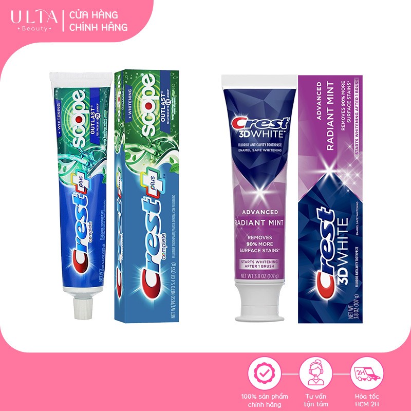 Kem Đánh Trắng Răng White Advanced Radiant Mint 107g, Scope Outlast Complete Whitening Toothpaste 153g
