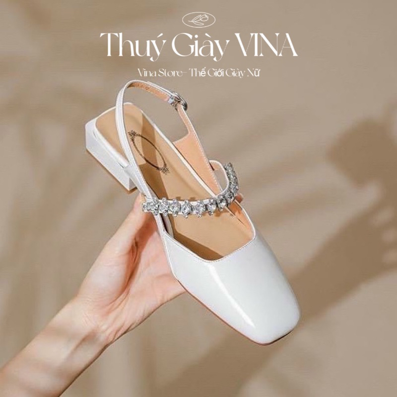 giày sục nữ cao gót đính đá đế vuông 3 phân THUÝ GIÀY VINA STORE hottrend 2023 mã C2P