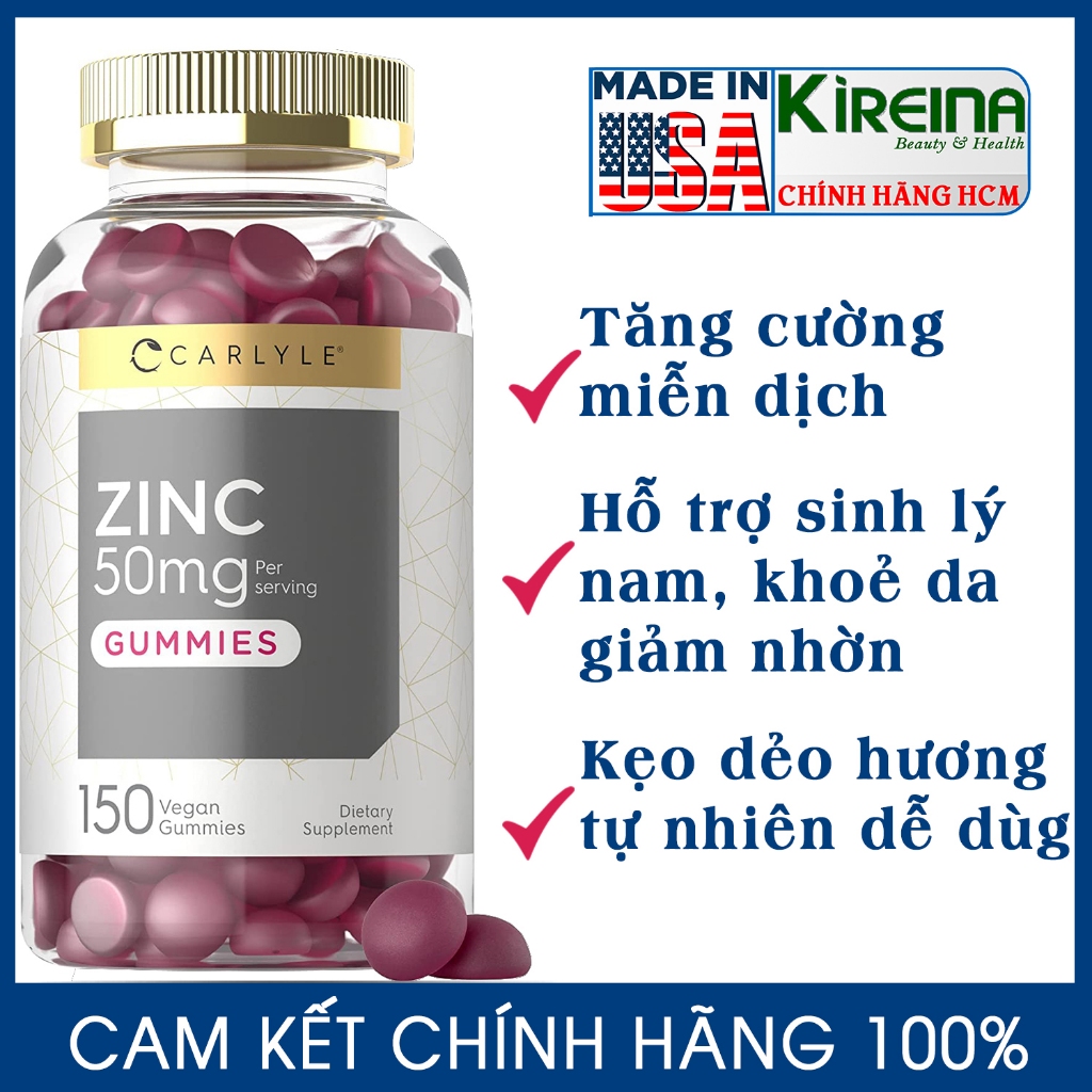 Kẹo dẻo Carlyle Zinc tăng cường miễn dịch hỗ trợ sức khoẻ tình dục và đẹp da 150 viên