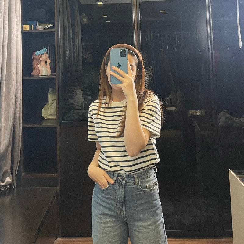 ÁO THUN LOGO THÊU SỌC ĐEN