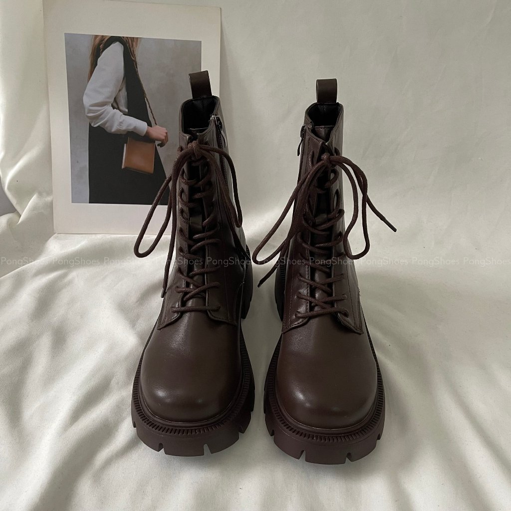 Giày Boot Pong Shoes Đế Cao Mũi Tròn- Full Box- Mã 1632