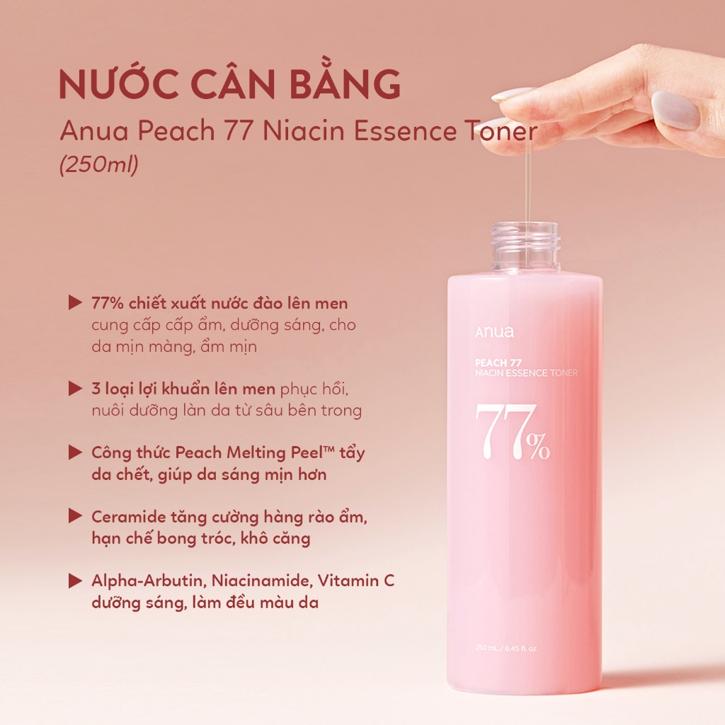 Nước Cân Bằng Diếp Cá, Quả Đào Làm Dịu, Dưỡng Sáng, Cấp Ẩm Anua Heartleaf 77 Soothing,  Peach 77 Niacin Essence Toner