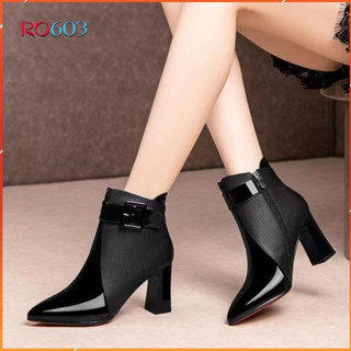 Giày boot bốt nữ cổ thấp 8 phân hàng hiệu ROSATA màu đen thời trang cao cấp ro603