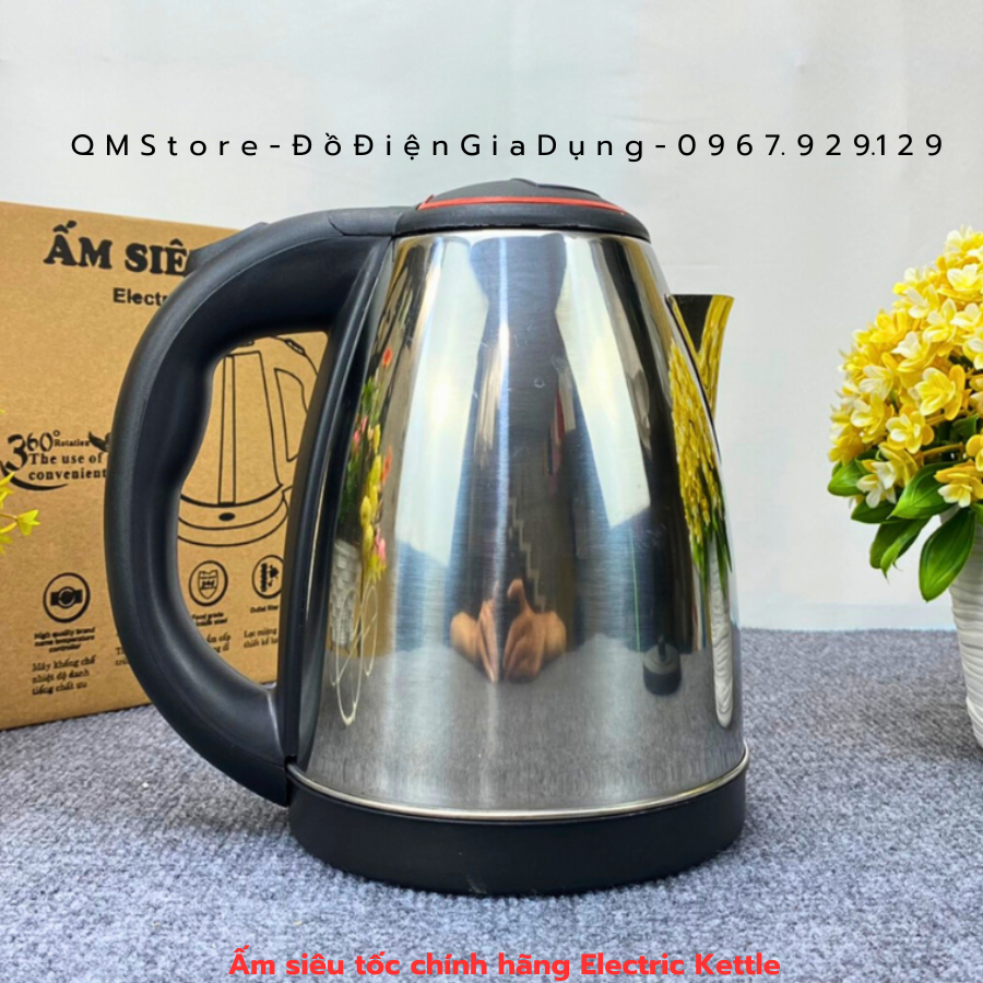 Ấm Siêu Tốc Inox 1,8 Lít Electric Kettle Hàng Chính Hãng , Ấm Siêu Tốc Inox Electric Kettl Tự Động Ngắt Khi Sôi QM Store