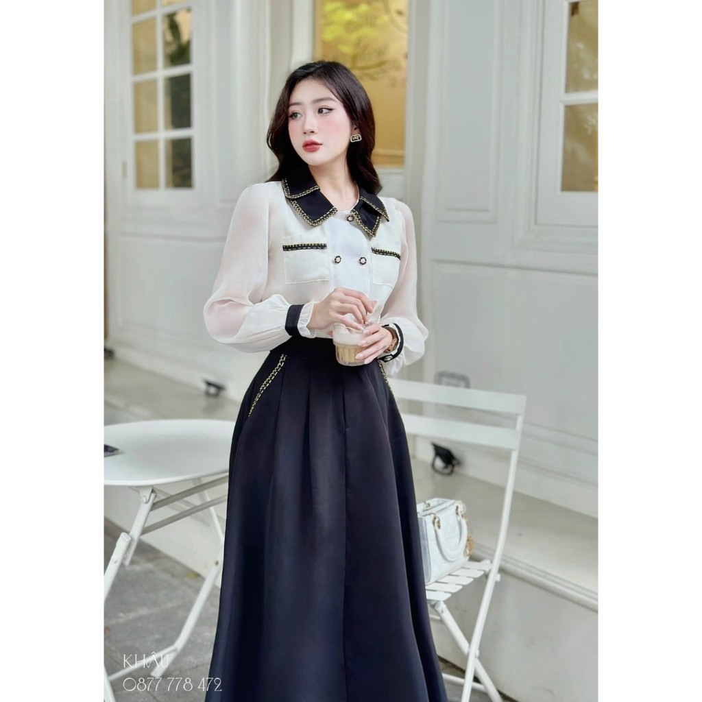 Mã S111 sét áo sơmi 2 lớp kèm chân váy