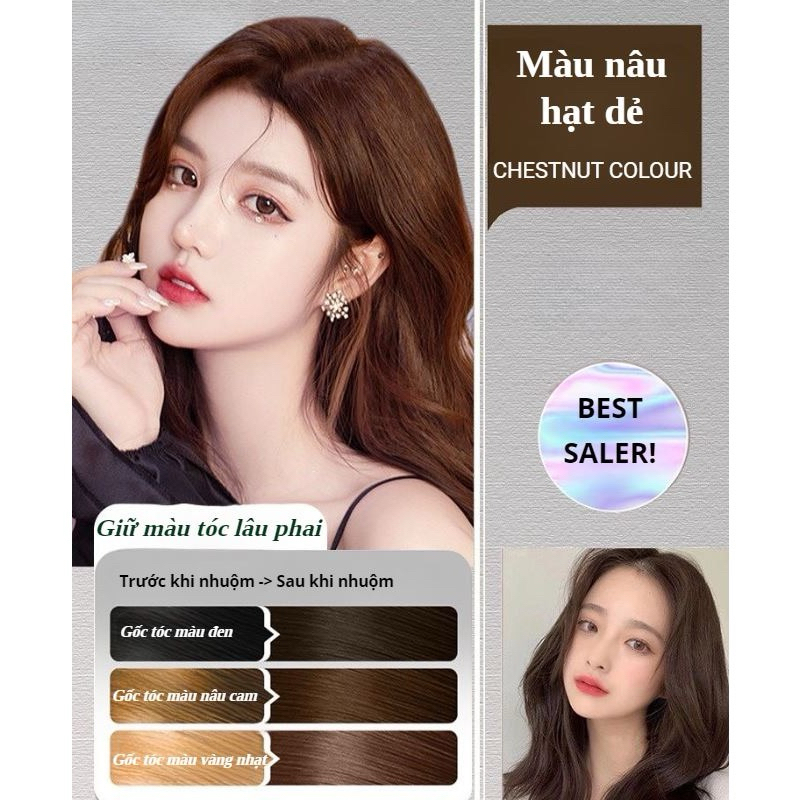 Dầu Gội Nhuộm Tóc Thảo Dược Helloii Bubble, Phủ Bạc Nâu Hạt Dẻ, Không Tẩy Tóc, Bền Màu 230ml