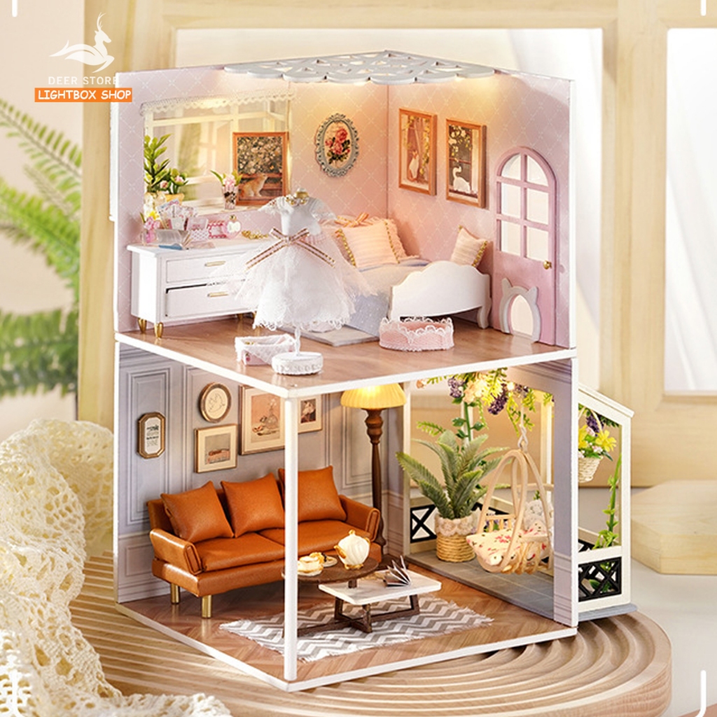 Nhà búp bê Mini DIY tự làm bằng gỗ. Tặng KEO DÁN. Mô hình gỗ 3d H-021 Bộ sưu tập My Little Scene Series