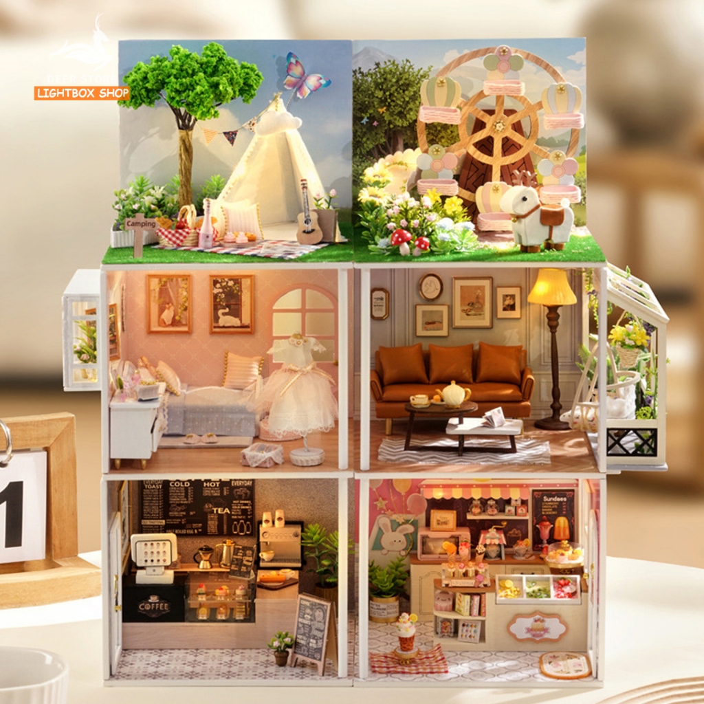 Nhà búp bê Mini DIY tự làm bằng gỗ. Tặng KEO DÁN. Mô hình gỗ 3d H-021 Bộ sưu tập My Little Scene Series