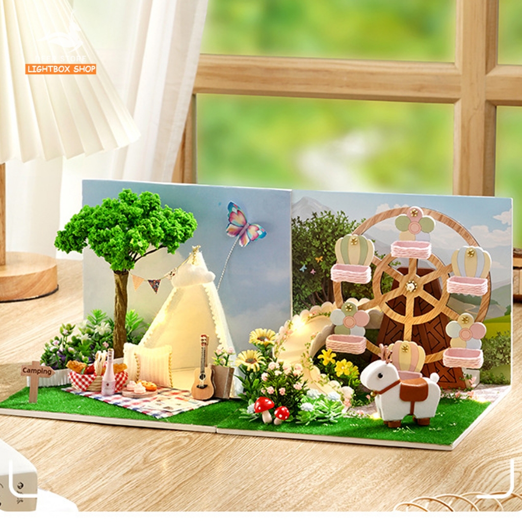 Nhà búp bê Mini DIY tự làm bằng gỗ. Tặng KEO DÁN. Mô hình gỗ 3d H-021 Bộ sưu tập My Little Scene Series