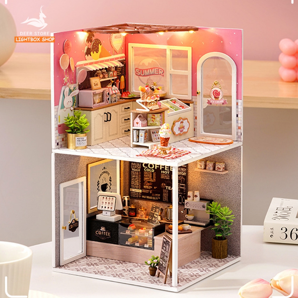 Nhà búp bê Mini DIY tự làm bằng gỗ. Tặng KEO DÁN. Mô hình gỗ 3d H-021 Bộ sưu tập My Little Scene Series