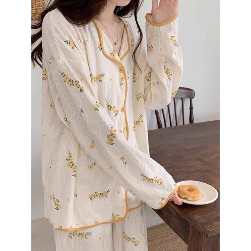 B08 Bộ Đồ Ngủ Nữ Dài tay Thu Đông Chất Liệu Cotton Dệt Kim nhiều họa tiết Mỏng Mát Phương Linh Underwear