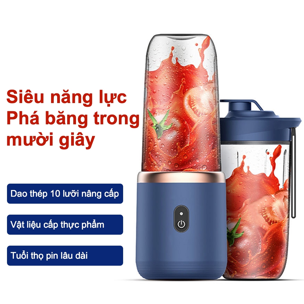 Máy ép trái cây cầm tay 2 cốc 6 lưỡi USB Máy xay sinh tố cầm tay đa chức năng 400ML có thể sạc lại