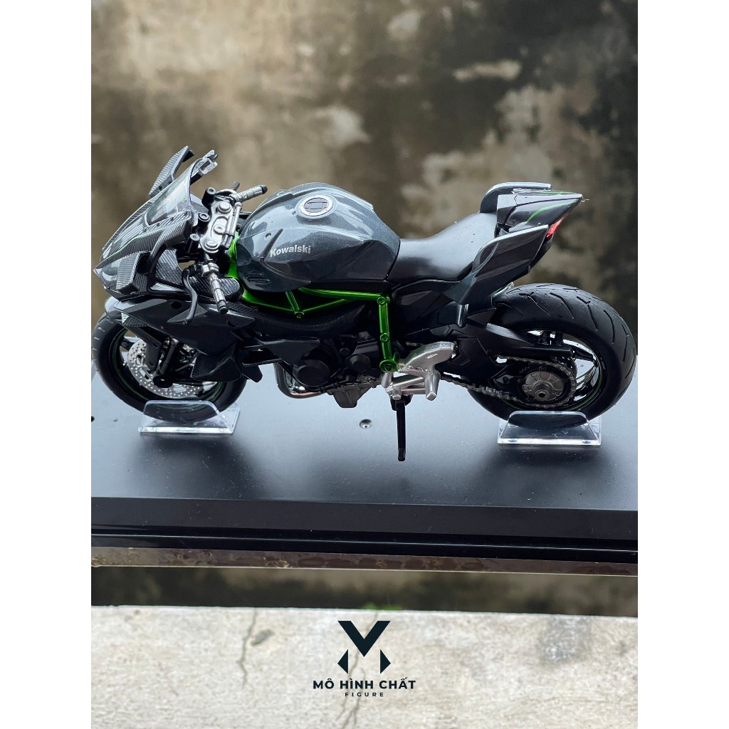 Xe mô hình Kawasaki Ninja H2R bằng hợp kim nguyên khối có âm thanh và đèn tỷ lệ 1:12