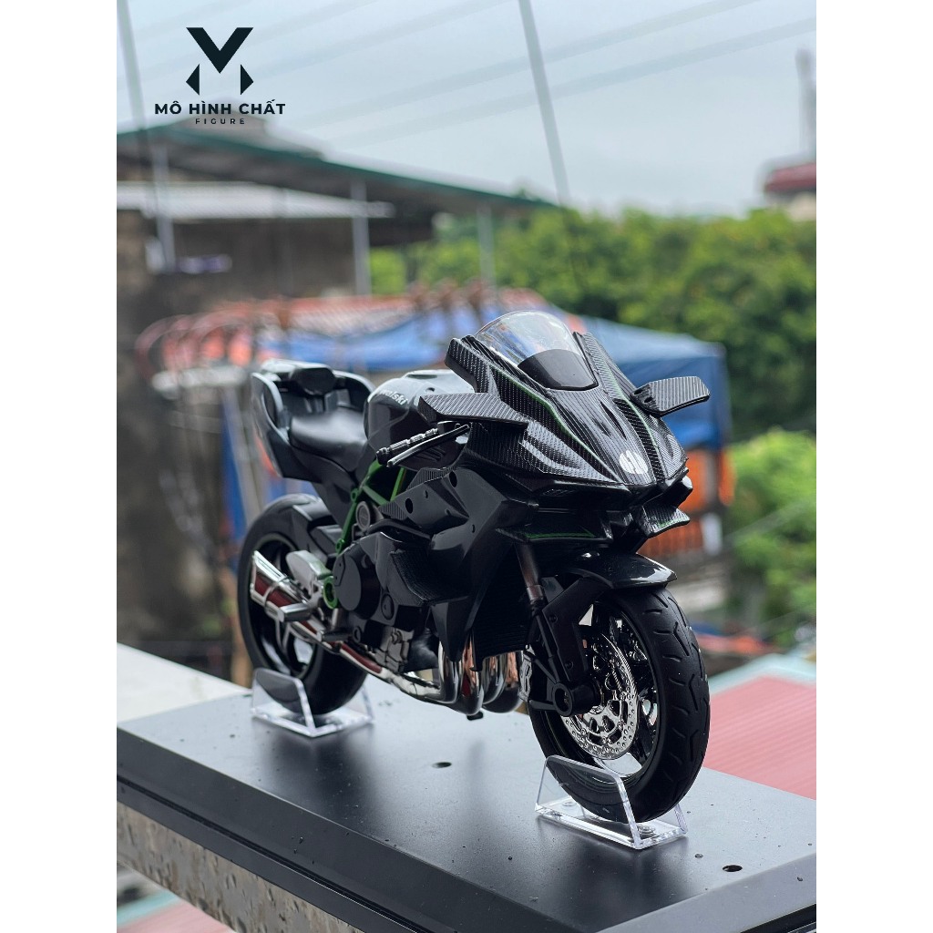 Xe mô hình Kawasaki Ninja H2R bằng hợp kim nguyên khối có âm thanh và đèn tỷ lệ 1:12
