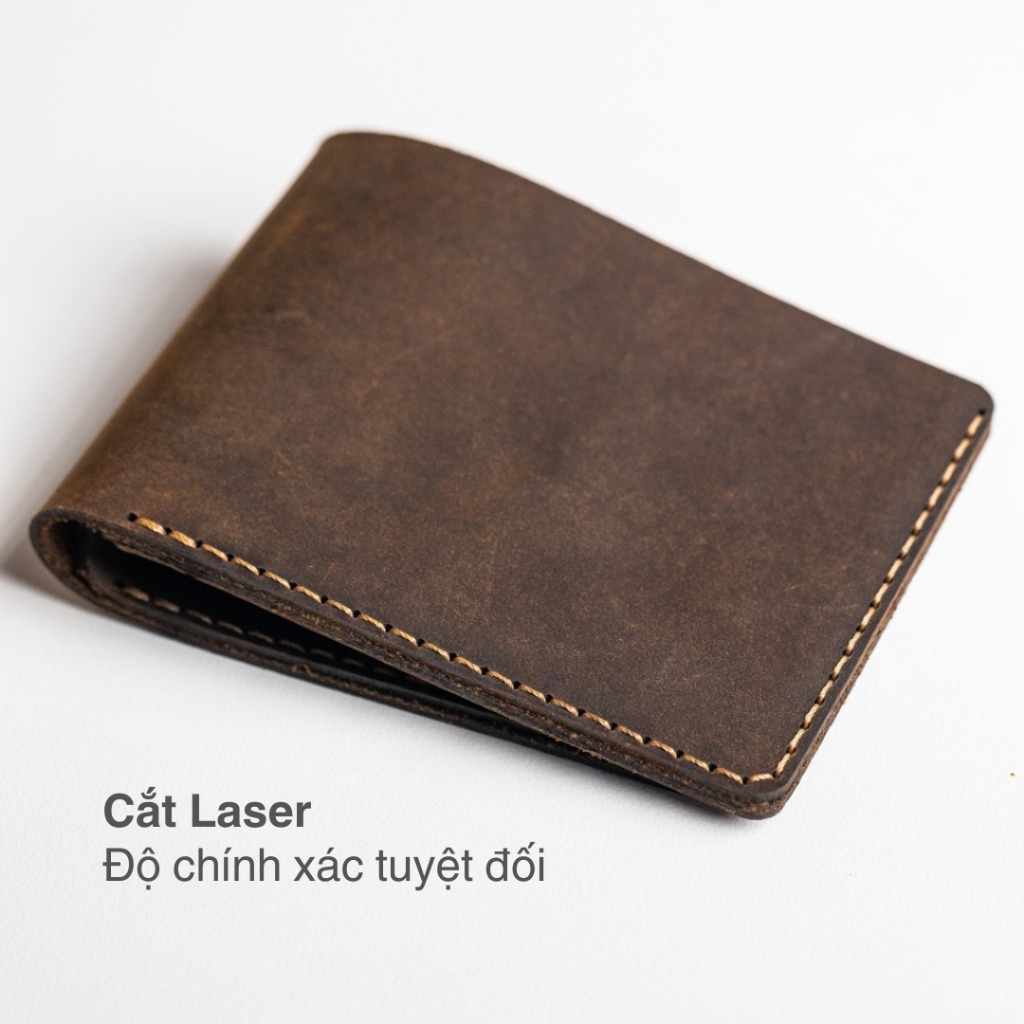 Ví da HILAS 2 - Da bò thật, cắt laser tinh xảo, khâu thủ công tỉ mỉ, thiết kế đơn giản