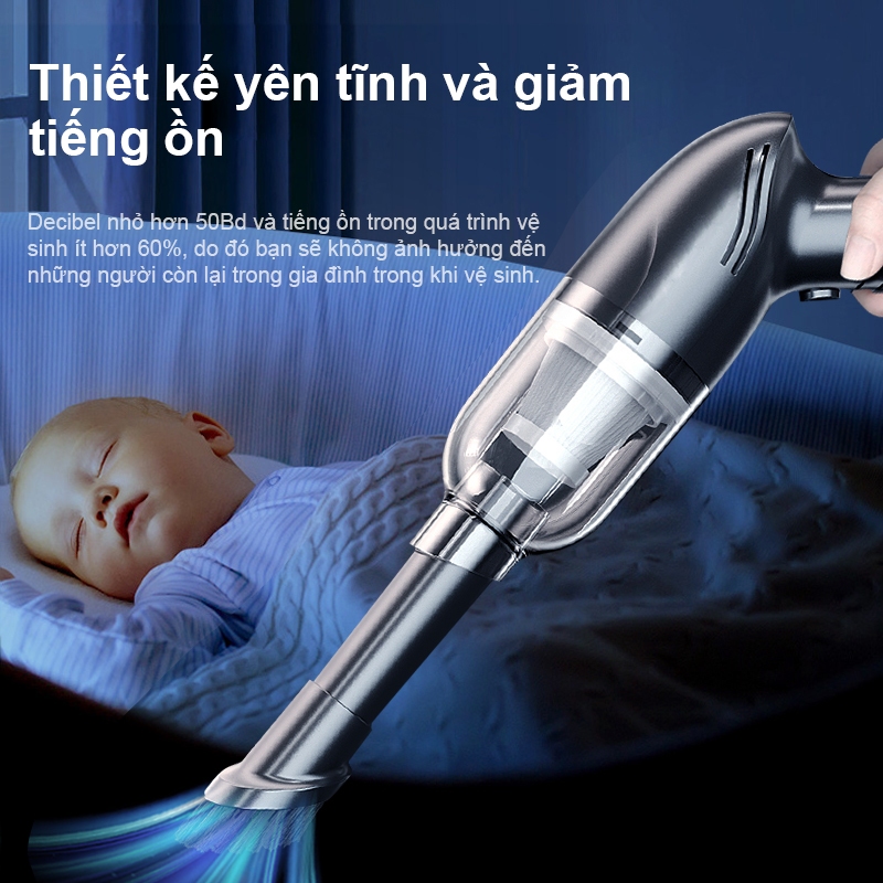 Máy hút bụi cầm tay Mini không dây USB sạc siêu mạnh hút 25000Pa 120w điện