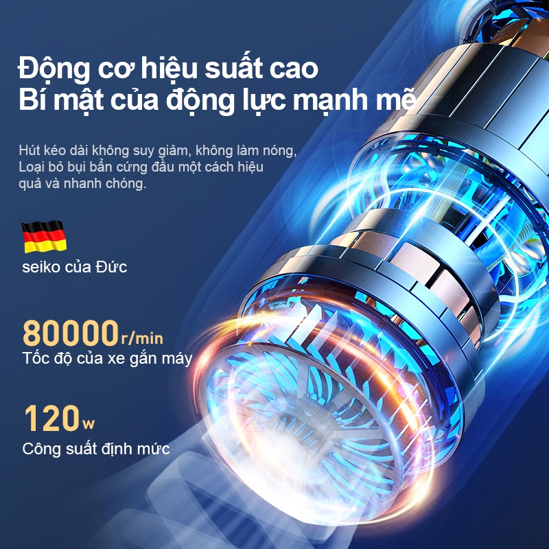 Máy hút bụi cầm tay Mini không dây USB sạc siêu mạnh hút 25000Pa 120w điện