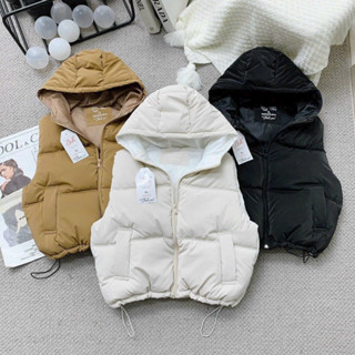 ❌ RẺ VÔ ĐỊCH ❌  Áo gile nữ, áo phao, áo gile chất nhung lì, áo gi-lê CÓ MŨ dáng CROPTOP freesize