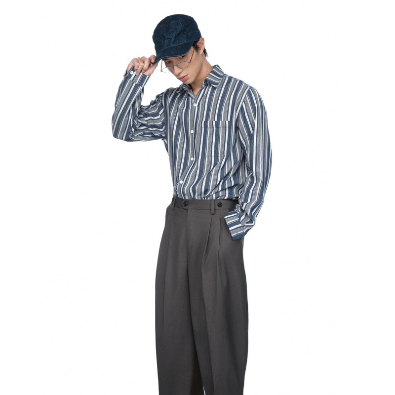 Áo sơ mi unisex chất liệu cotton kẻ sọc Shy