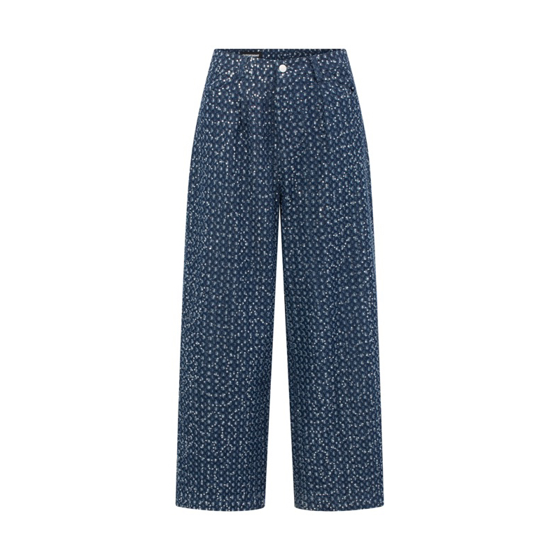 Áo croptop ngắn tay có cầu vai chất liệu denim và quần denim Xevi