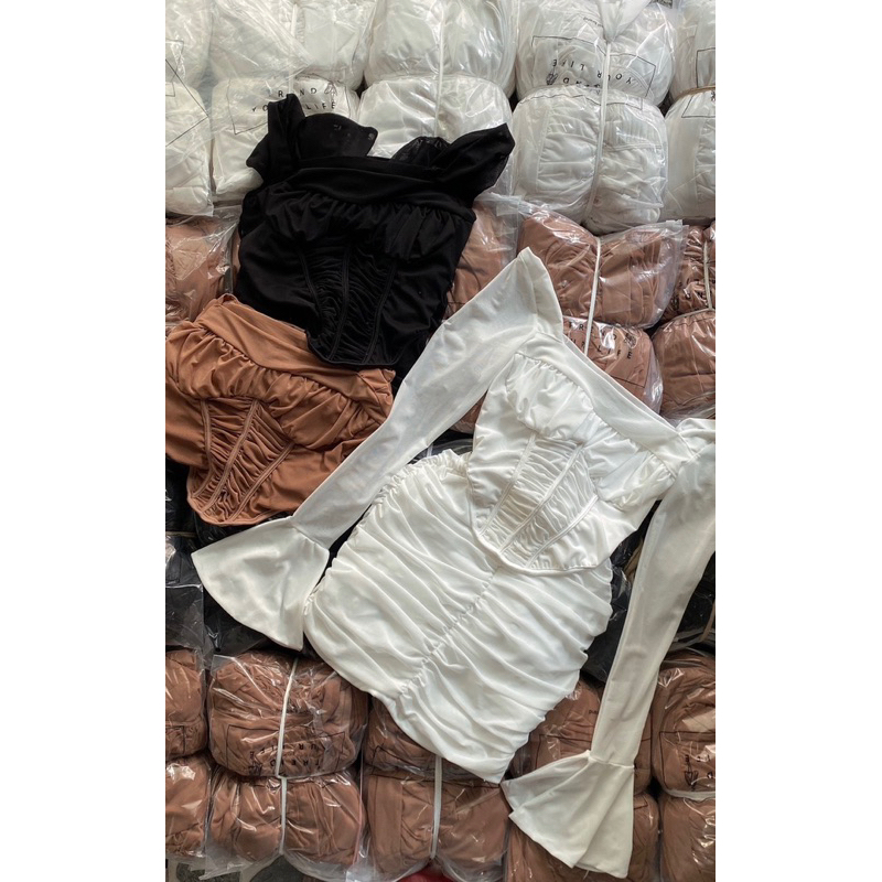 Set Lưới Nhún Co Giản Thiết Kế Chuẩn hình MaB, Áo Cúp Ngực Tay Loe + Chân Váy Ôm bo Nhún