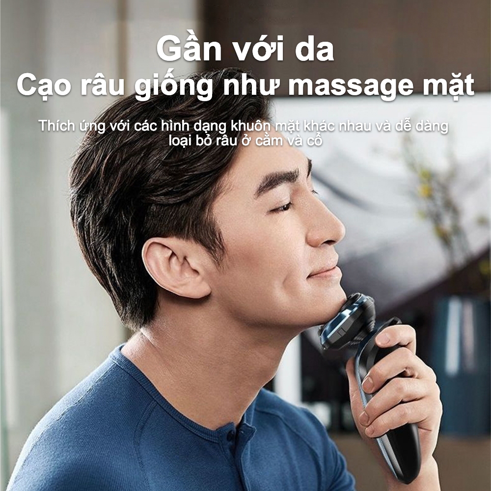 Máy cạo râu đa chức năng ba lưỡi cầm tay Máy cạo râu siêu im Ma sát nhẹ Làm sạch Pin sạc Không thấm nước