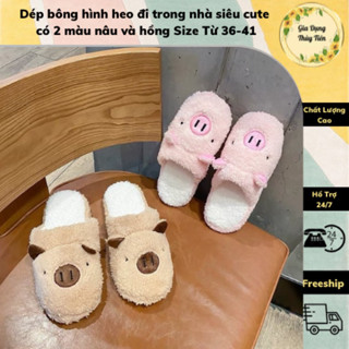  Dép bông hình heo đi trong nhà siêu cute có 2 màu nâu và hồng Size Từ 36-41 