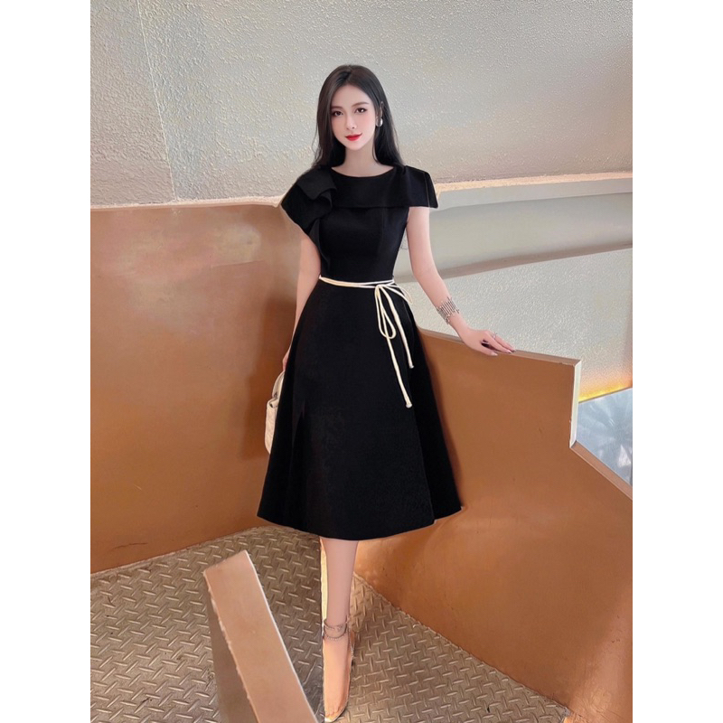 Đầm dự tiệc đen phối eo nơ Atina Dress